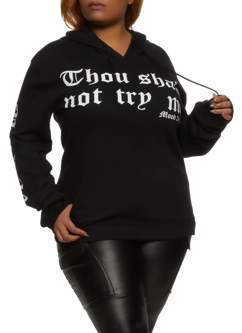 Plus Size 'Thou Shall Not Try Me' Graphic Fleece Hoodie 1