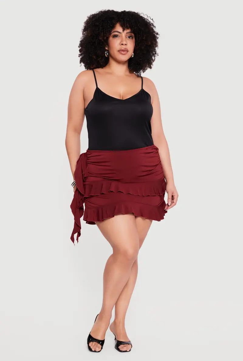 Plus Size Tiered Mini Skirt With Side Ruching 1