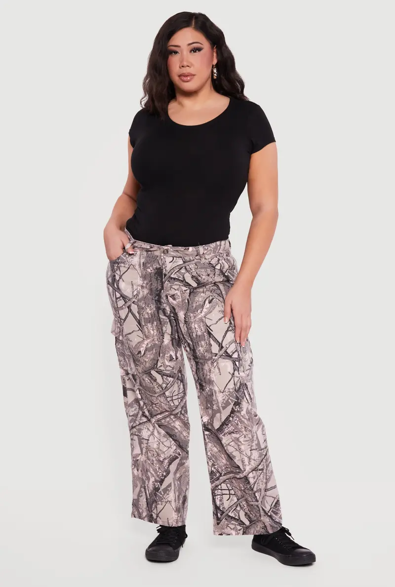Plus Size Tree Camo Wide-Leg Cargo Pants 1