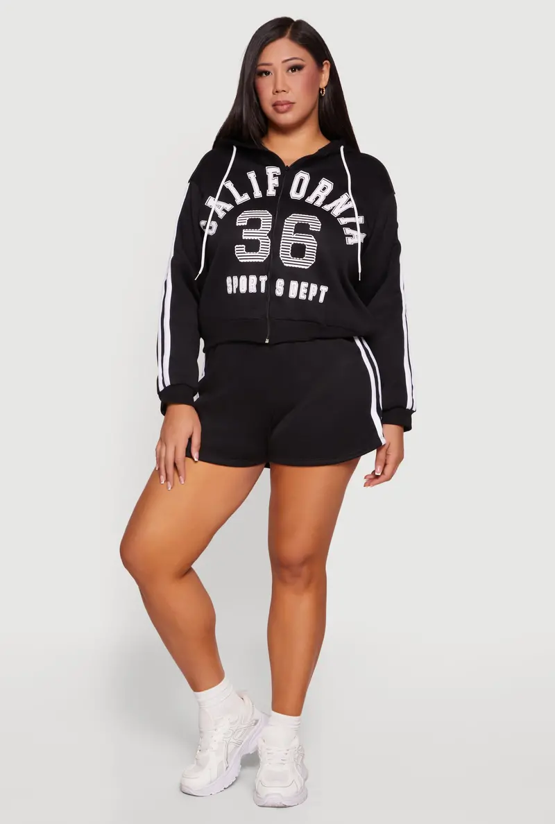 Plus Size Varsity-Striped Fleece Sweatshorts 1
