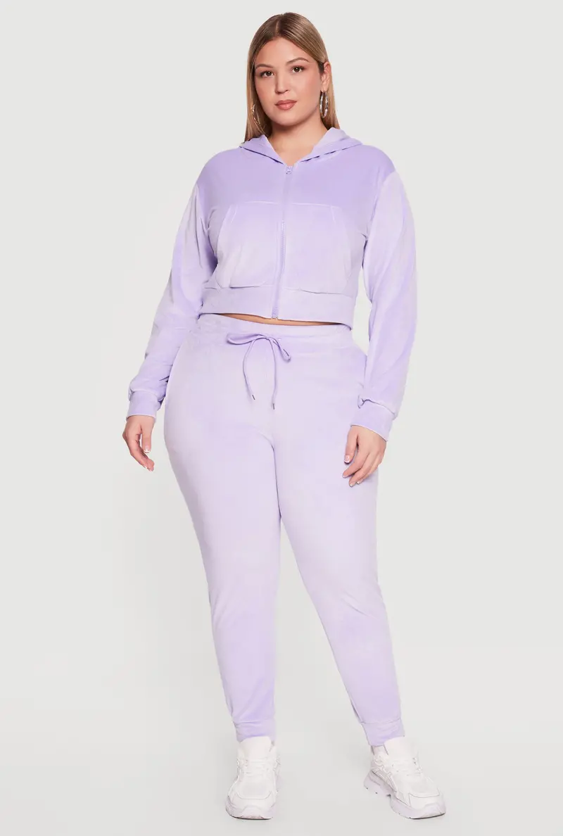Plus Size Velour High-Waisted Jogger Pants 1