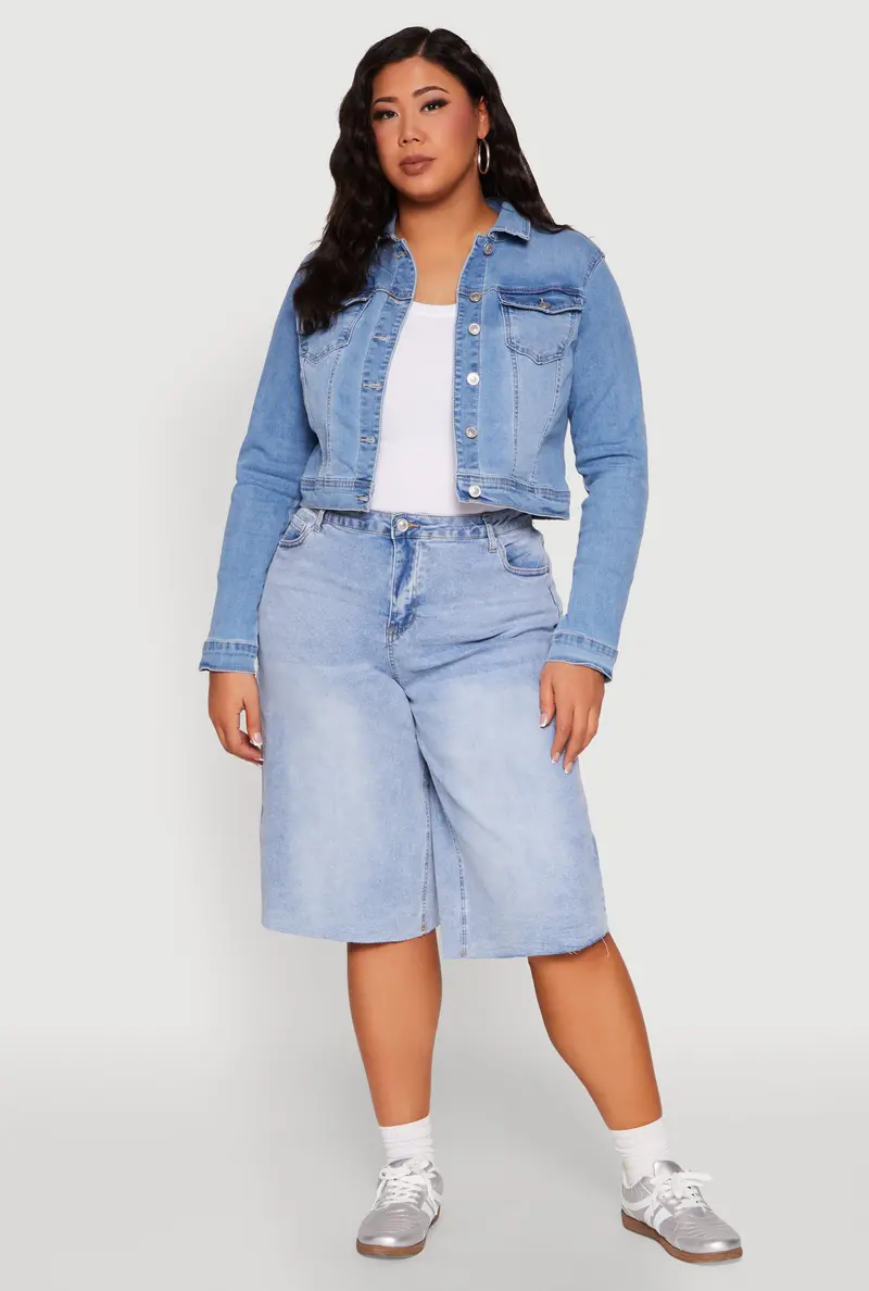 Plus Size Wax-Finish Denim Jacket 1