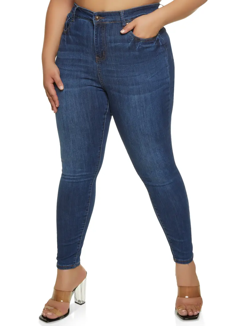 Plus Size Whiskered High-Waist Skinny Jeans 1
