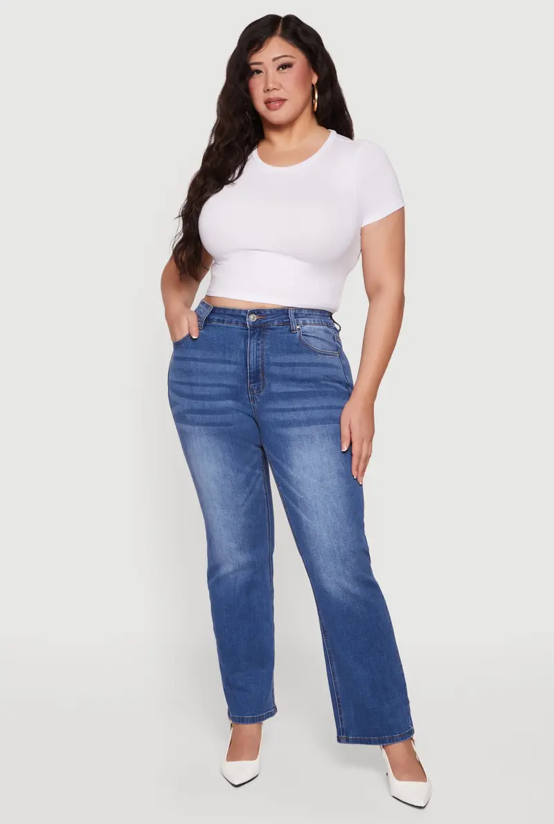 Plus Size Whiskered Straight-Leg Jeans 1