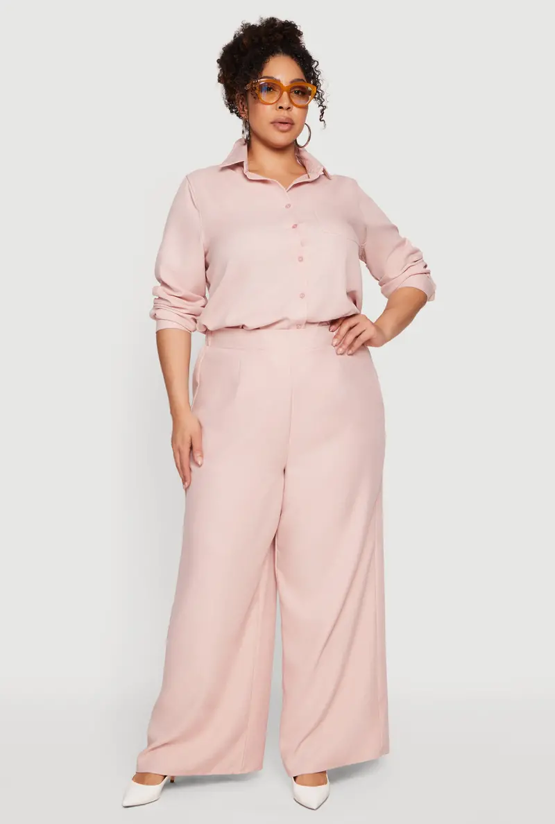 Plus Size Wide-Leg Pleated Pants With High Waist 1