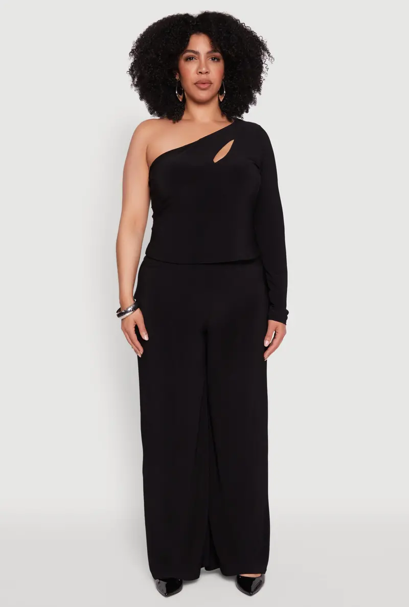 Plus Size Wide-Waist Palazzo Trousers 1