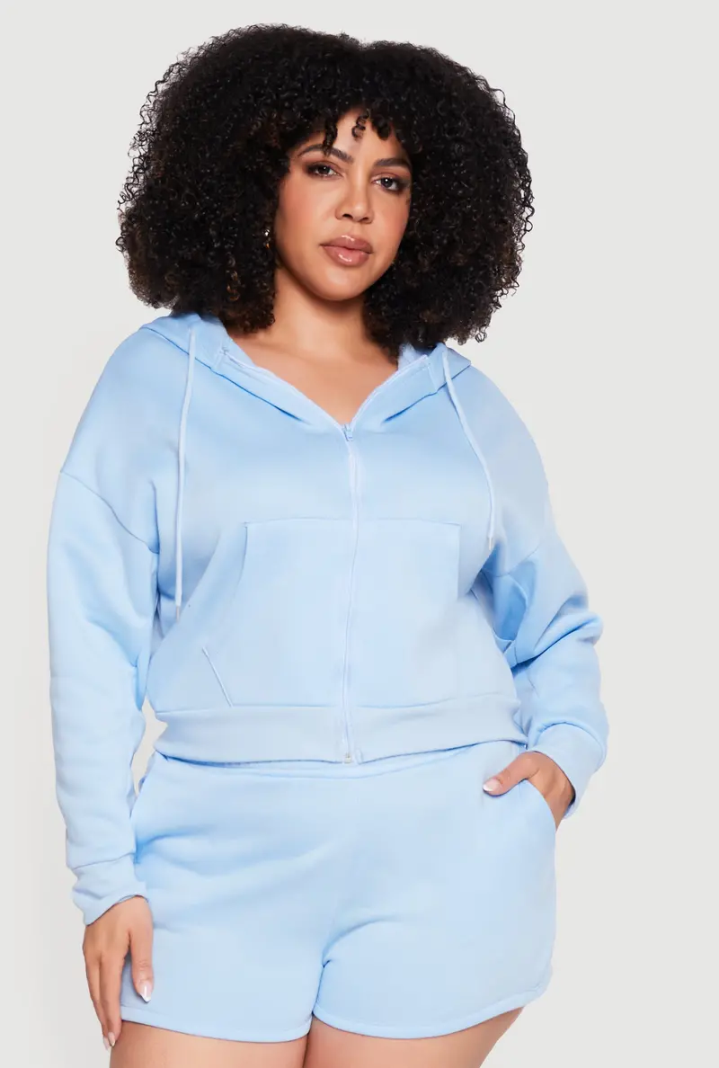 Plus Size Zip-Front Hooded Sweatshirt With Fleece Lining 1