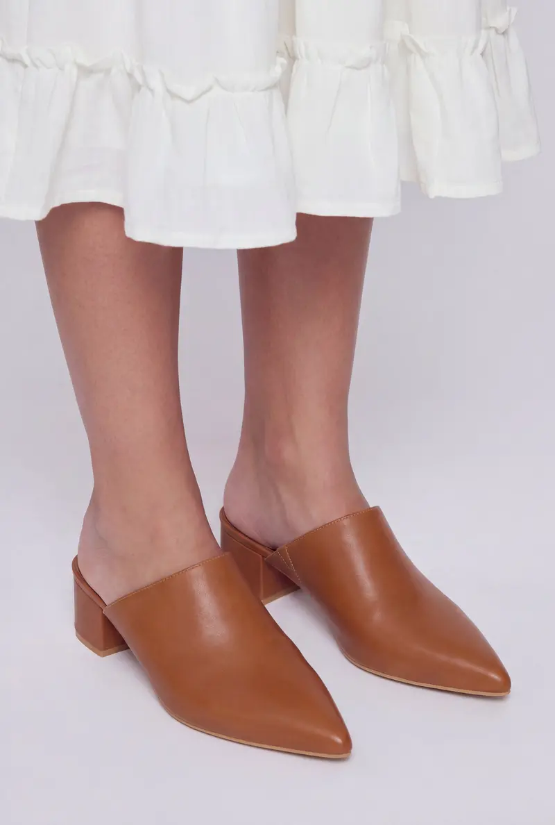 Pointed-Toe Block-Heel Mule Shoes 1