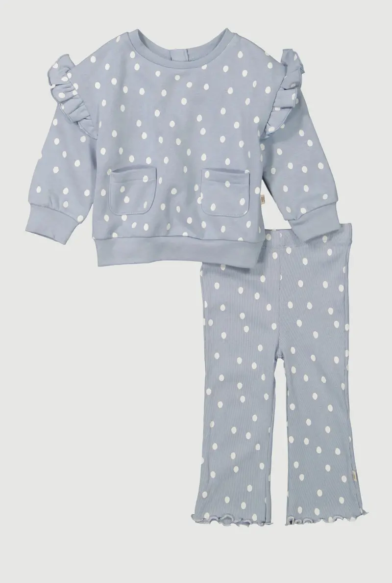 Polka Dot Fleece Sweatshirt & Pants Outfit For Baby Girls (12–24 Months) 1