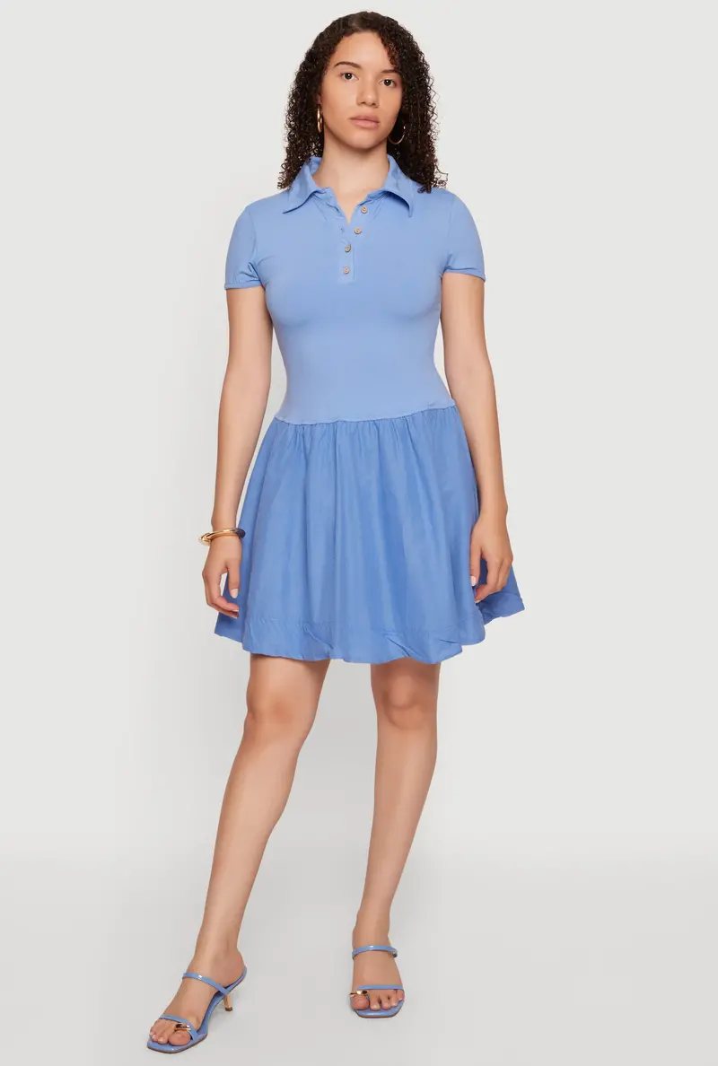 Polo-Style Skater Dress With Quarter Button Placket 1