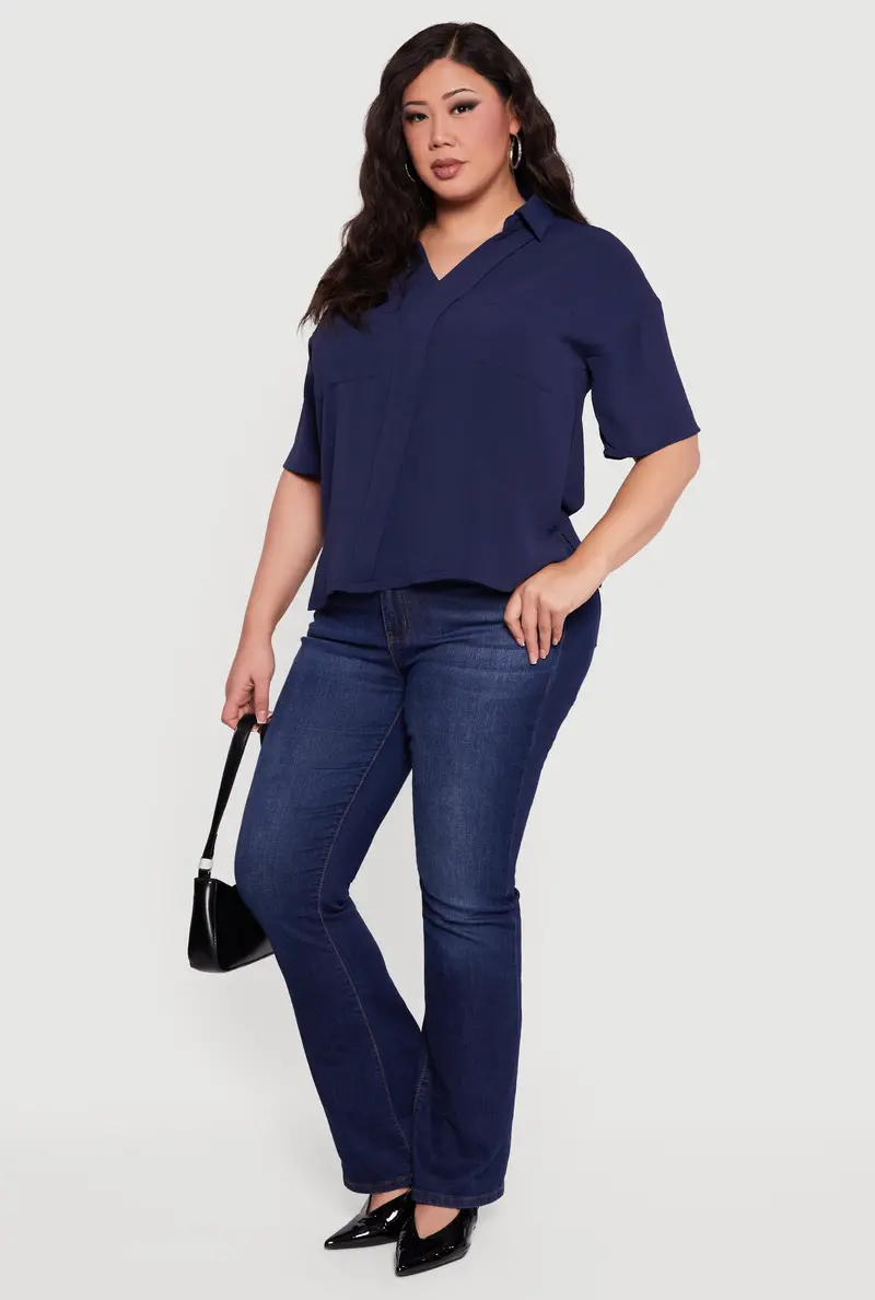 Puff-Sleeve Collared Blouse Designed For Full Figures 1