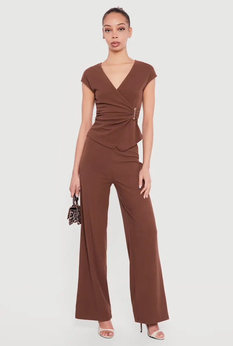 Pull-On Wide-Leg Pants With High-Waist Design 1