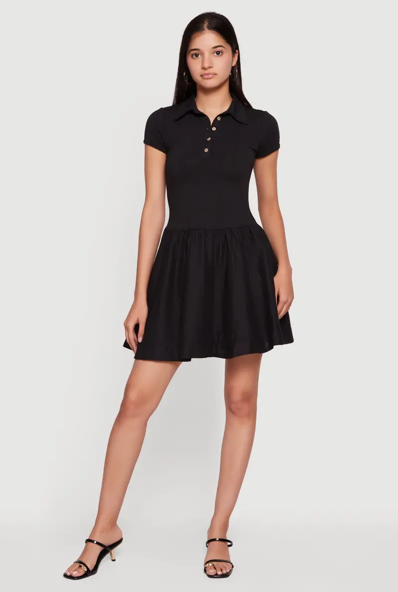 Quarter-Button Polo Skater Dress – Sporty Chic Silhouette 1