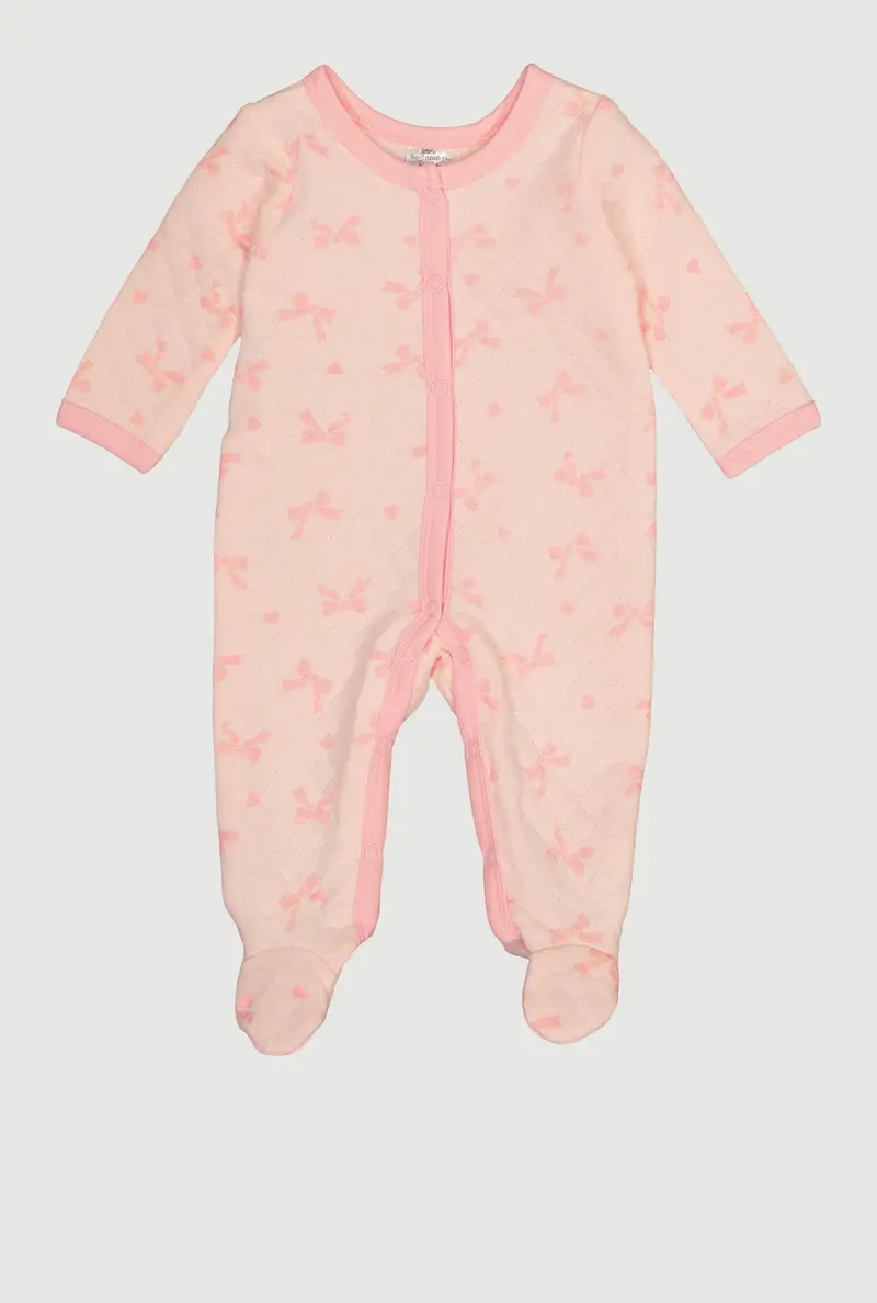 Quilted Bow-Embellished Footed Jumpsuit For Baby Girls (0-9 Months) 1