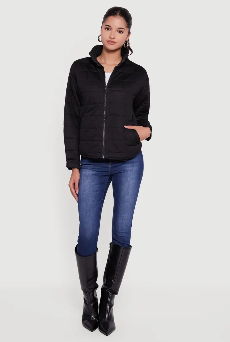 Quilted Mock Neck Zip-Front Jacket – Lightweight Layering Essential 1