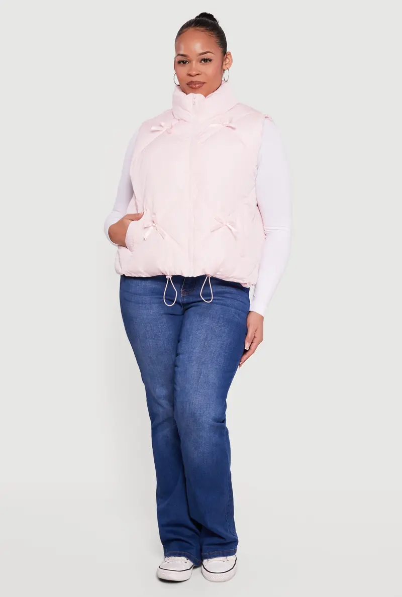 Quilted Puffer Vest With Decorative Bows – Plus Size 1