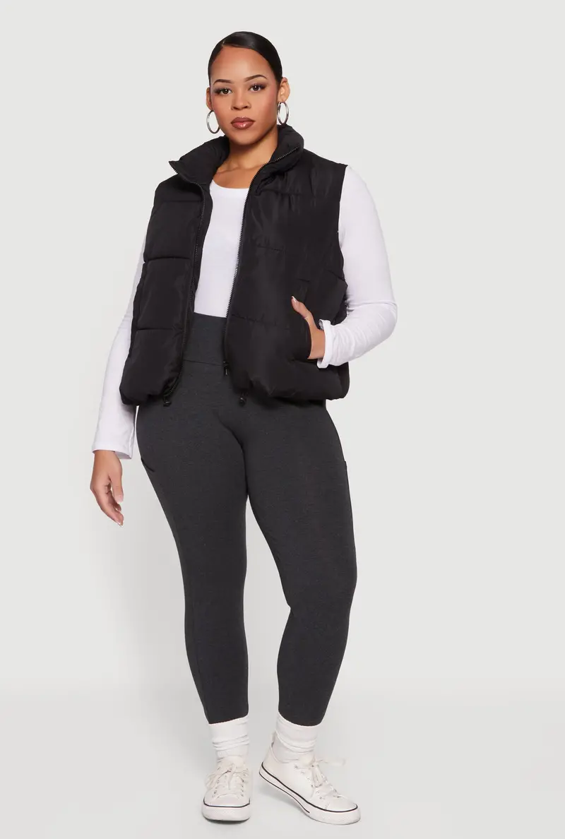 Quilted Zip-Front Puffer Vest – Plus Size 1
