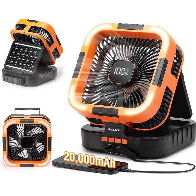 Raddy Cf3 Solar-Rechargeable Camping Fan With 20,000Mah Battery, 6-Speeds & 90° Oscillation 1
