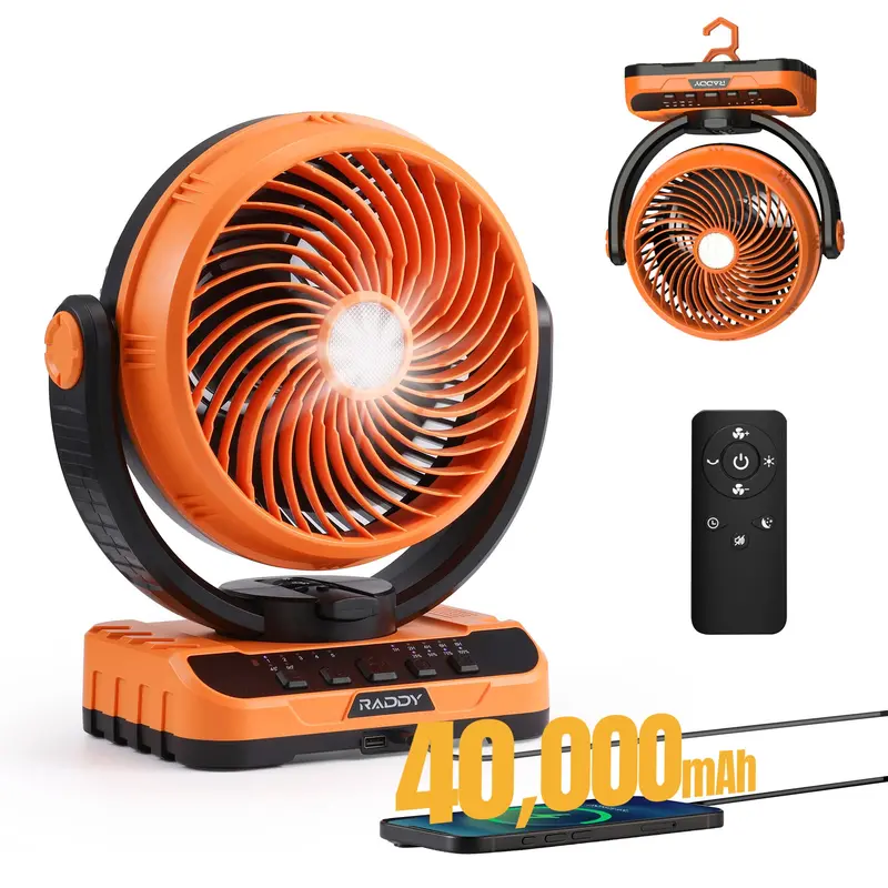 Raddy Cf5 High-Capacity Rechargeable Camping Fan With Led Light, 5-Speed Control & Oscillation 1