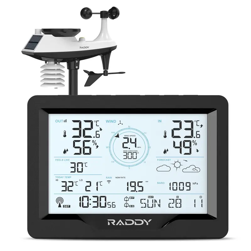 Raddy Mn6 Lite Wireless Weather Station – 5-In-1 Indoor/Outdoor Thermometer, Barometric Trend, Dcf Atomic Time & Forecast Display 1
