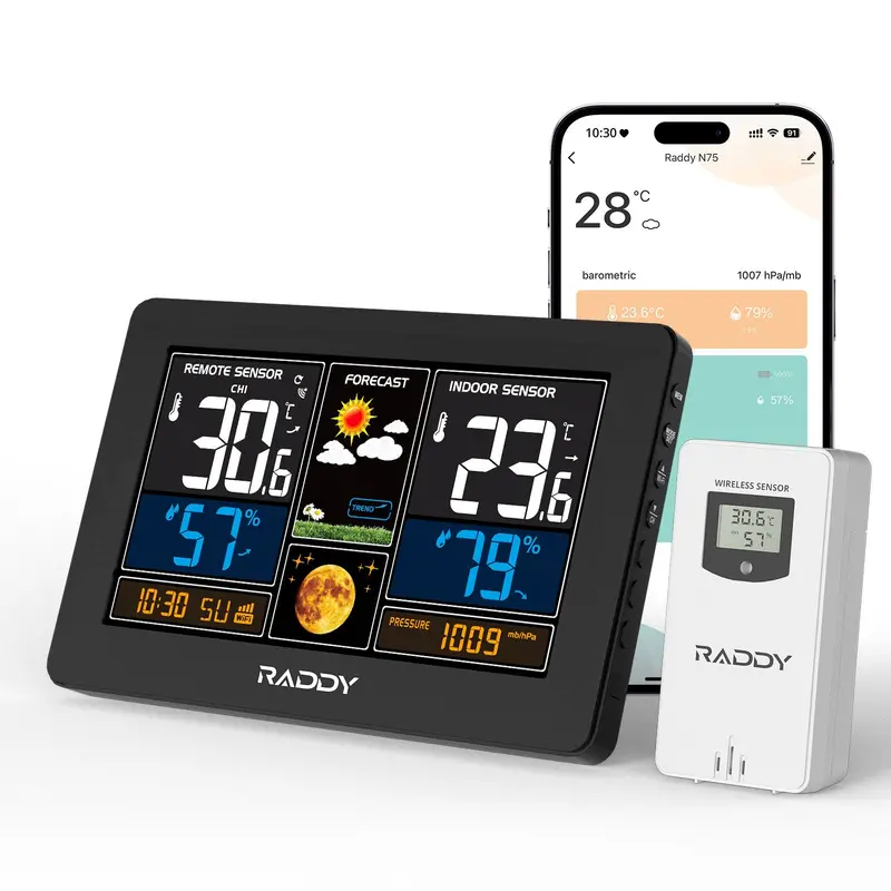 Raddy N75 Wi-Fi Weather Monitor – Remote App Access, 7.5" Lcd, Network Time Sync, Frost Warning & Brightness Adjustment 1