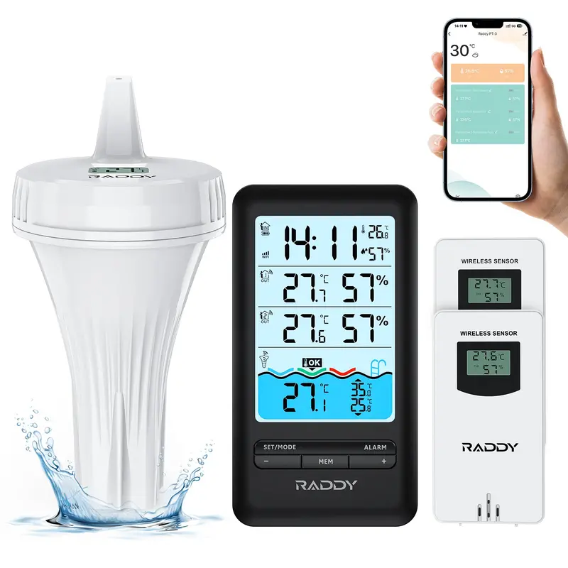 Raddy Pt-3 Wi-Fi Pool Temperature Monitor – Ipx7 Rated, Lcd Display, Remote App Access, Rechargeable, Supports Additional Sensors 1