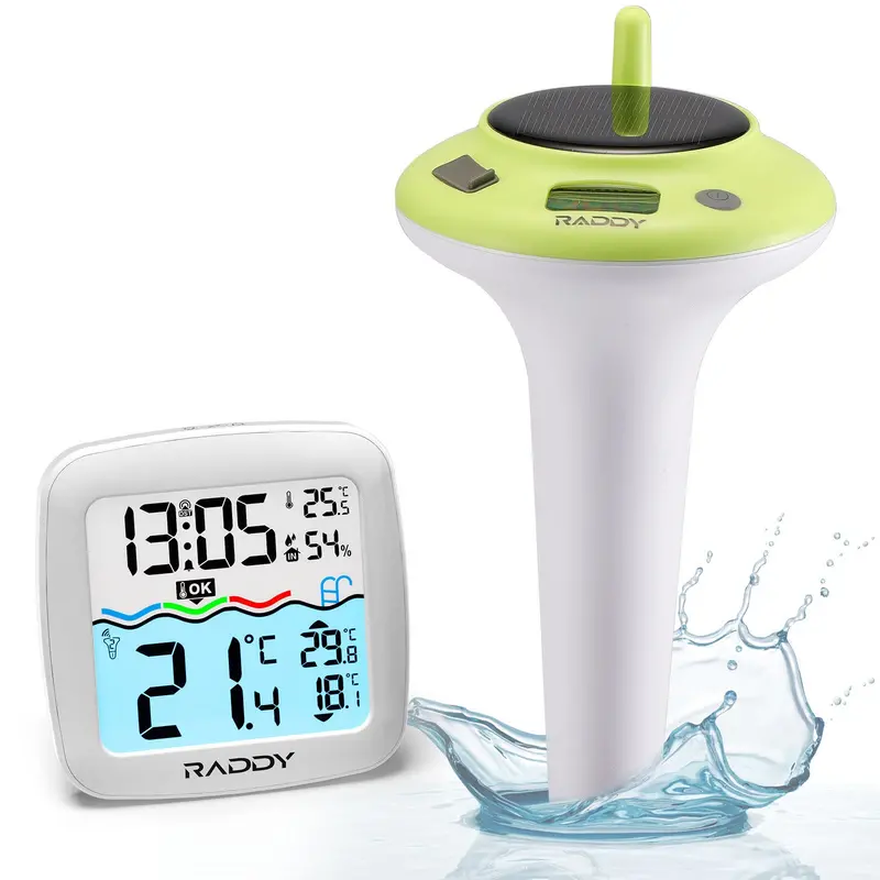 Raddy Pt-5 Tn Solar Pool Thermometer — Ipx8 Waterproof, Dual Power, Temp/Humidity Monitoring 1