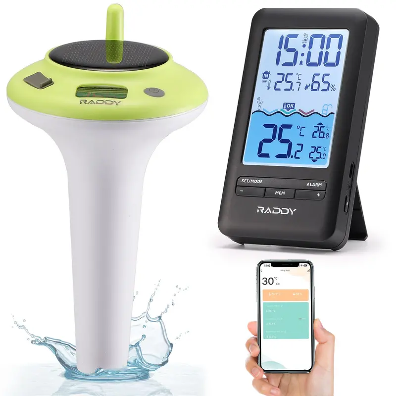 Raddy Pt-5 Wi-Fi Pool Thermometer — Ipx8 Waterproof, Solar + Usb-C Rechargeable, Remote App Monitoring For Spas, Hot Tubs & Swimming Pools 1