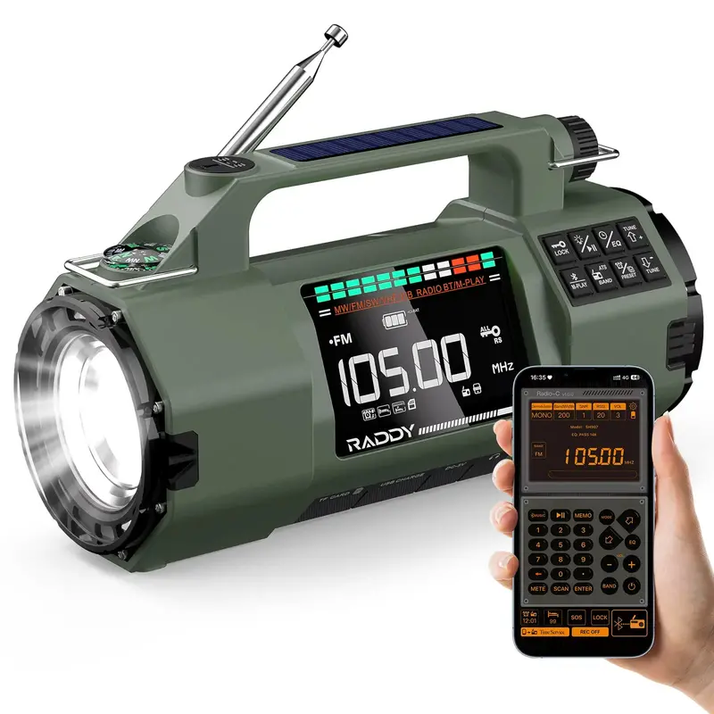 Raddy Sh-907 Emergency Survival Radio — Am/Fm/Sw/Vhf Bands, Solar + Hand-Crank Charging, 5000Mah Replaceable Battery, Sos Beacon & Led Flashlight 1