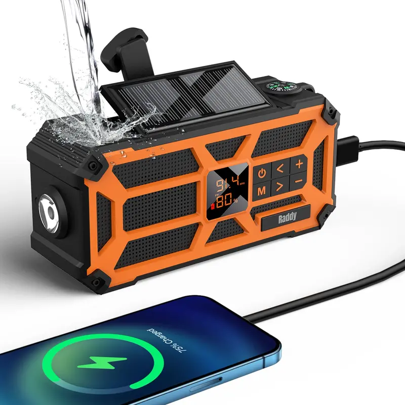 Raddy Sw5 All-In-One Emergency Radio: Solar + Hand Crank, Ipx5 Waterproof, 5000Mah Power Bank & Noaa Alerts 2