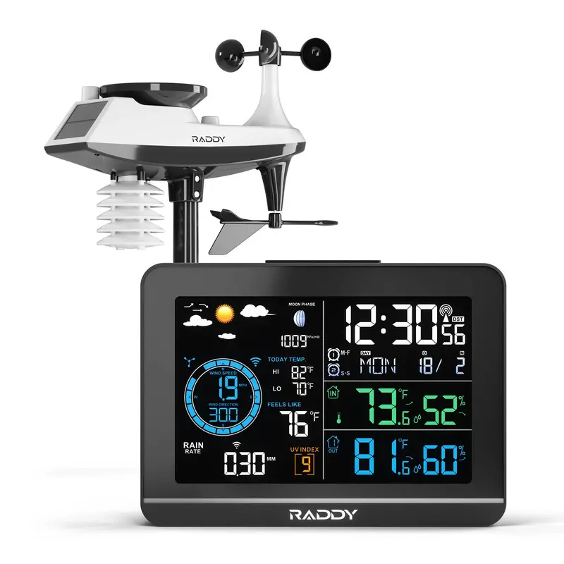 Raddy Uv6 Professional Weather Station — 6" Va Display, Atomic Clock Sync, Uv/Light Index, 7-In-1 Outdoor Sensor & Multi-Zone Monitoring (Up To 5 Areas) 1