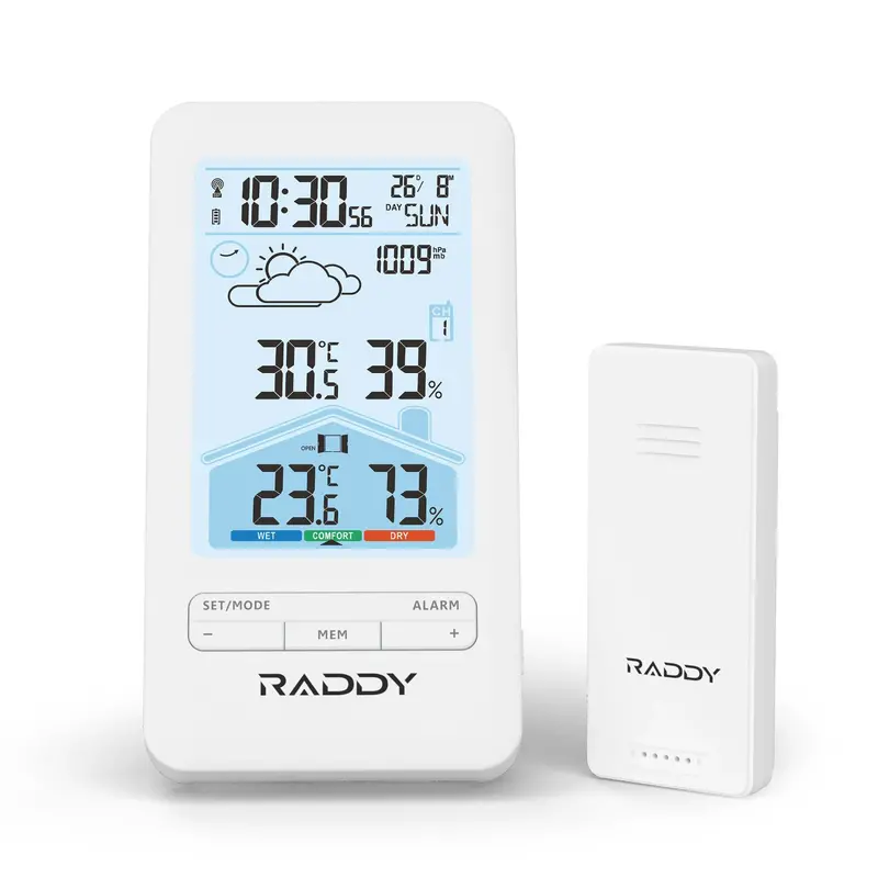 Raddy V4 Wireless Weather Station – Atomic Clock, Forecast Display & Rechargeable Backlit Screen 1