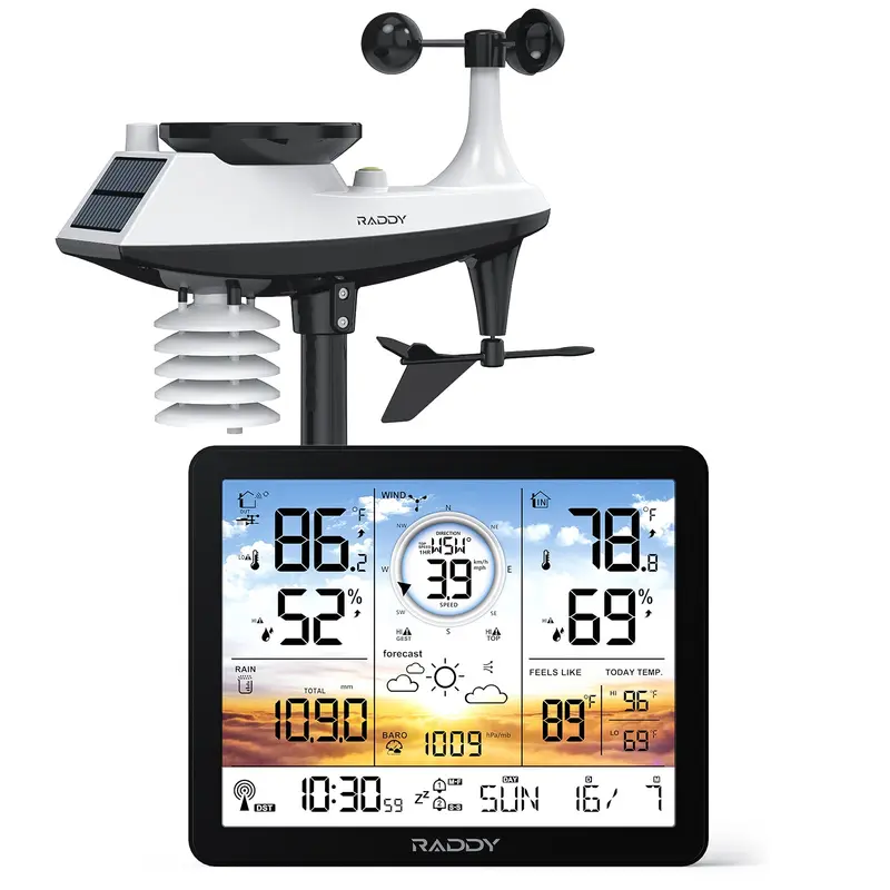 Raddy Vp7/Ag7 Wireless Weather Station – Color Display, Atomic Clock, Temperature & Humidity Monitoring 1