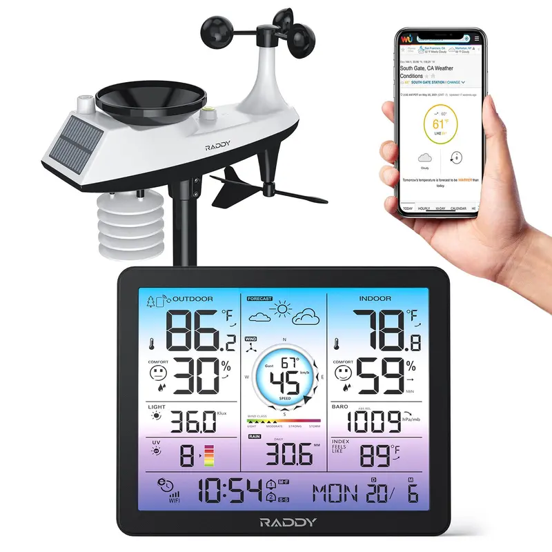 Raddy Vp7 Premium Wi-Fi Weather Station – 15-Sensor System, 7.4" Color Display, Indoor/Outdoor Monitoring & Forecast Integration 1