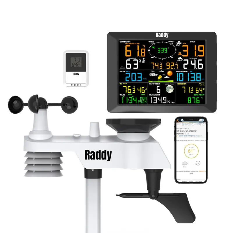 Raddy Wf-100C Professional Wireless Weather Station — Rain Gauge, Wind Speed, Solar-Powered Sensor & Alarm Clock 1