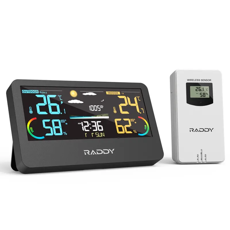 Raddy Wf-55C Pro Wireless Weather Station – Indoor/Outdoor Thermometer, Hygrometer, Barometer & Mold Risk Alerts 1