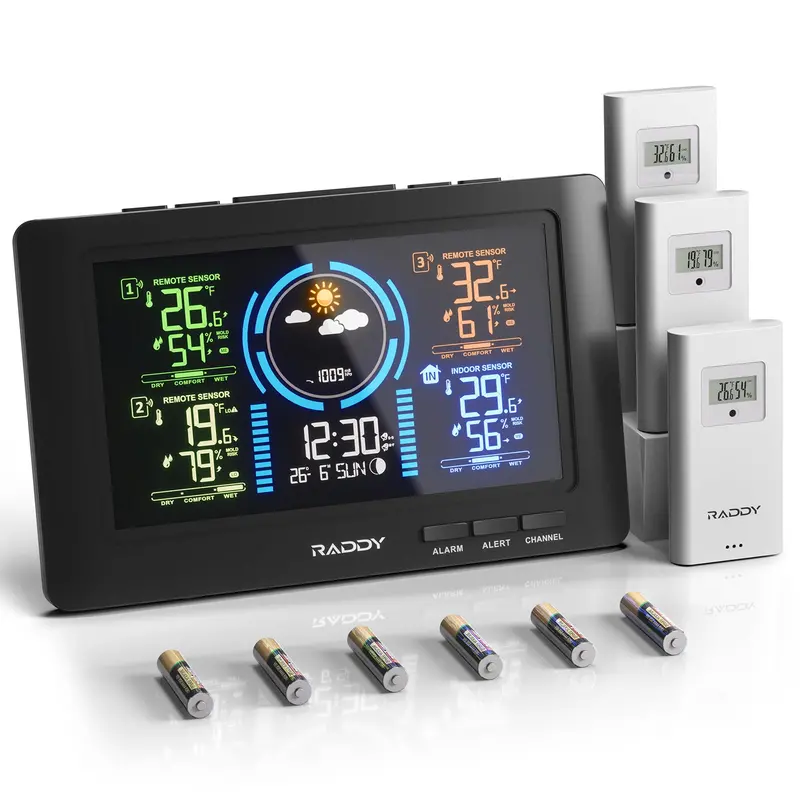 Raddy Wf-80C Advanced Weather Station – 7.5-Inch Color Display, Atomic Clock, Includes 3 Outdoor Sensors 1