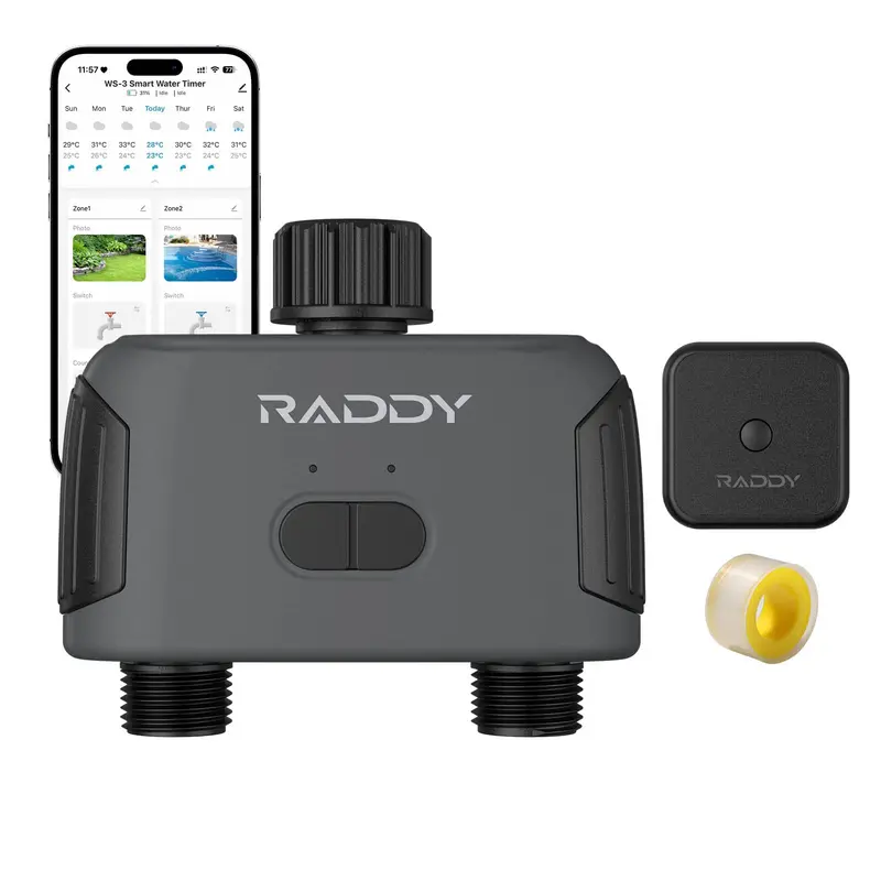 Raddy Ws-3 Wi-Fi Smart Sprinkler Timer – 2-Zone Irrigation, Ipx5 Weatherproof, App-Controlled Scheduling 1