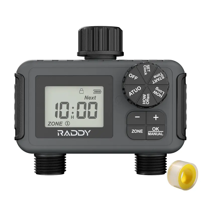 Raddy Ws-5 Dual-Zone Waterproof Garden Timer – Ip55 Rated, Large Display, Rain Delay, Manual Mode & Low-Battery Alert 1