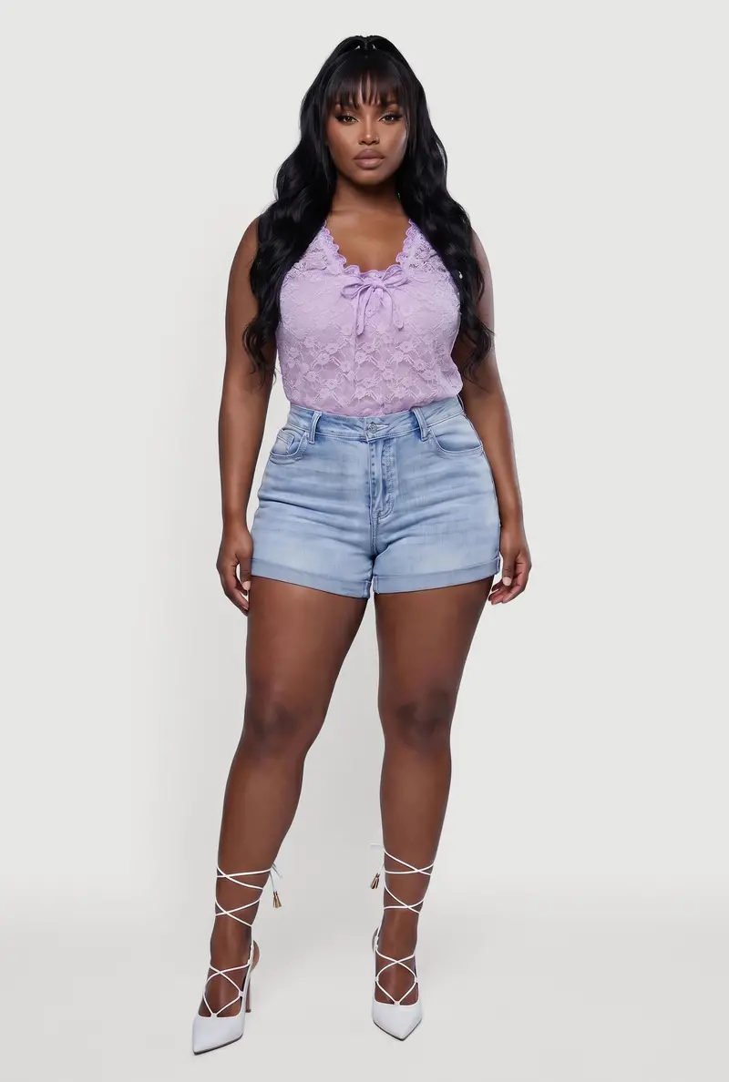 Refined Plus Size Tank: Lace Trim, Bow Embellishment & Ruffled Edge 1