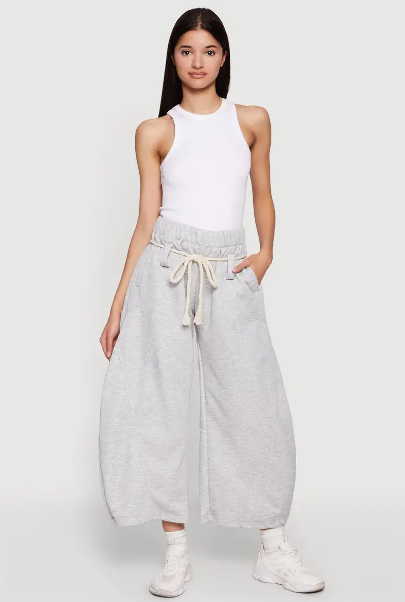 Relaxed Barrel-Style Pants Featuring Rope Waist Tie 1