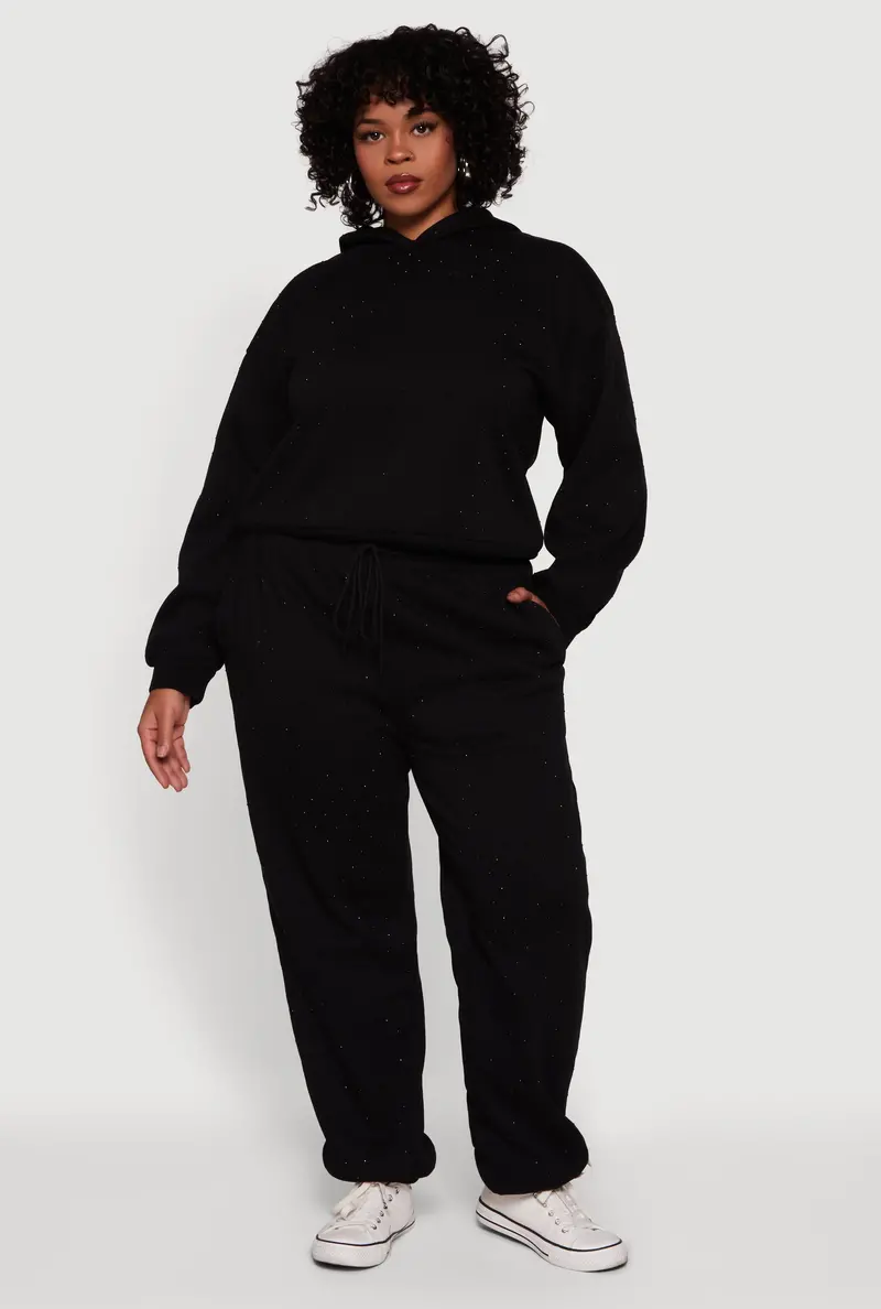 Rhinestone-Accented Plus Size Sweatpants With Drawstring Waist 1