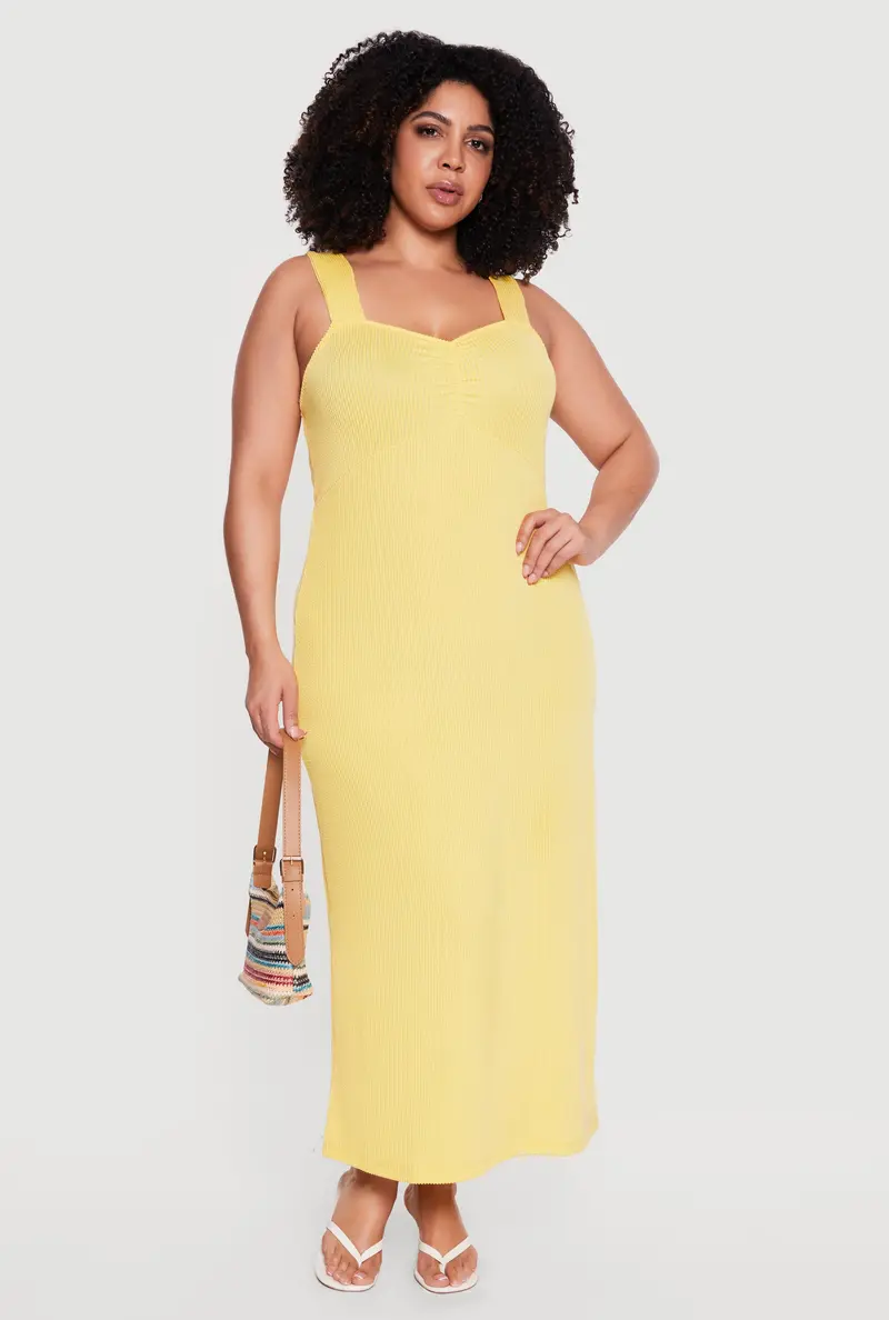 Rib Knit Ruched-Front Maxi Dress – Plus Size 1