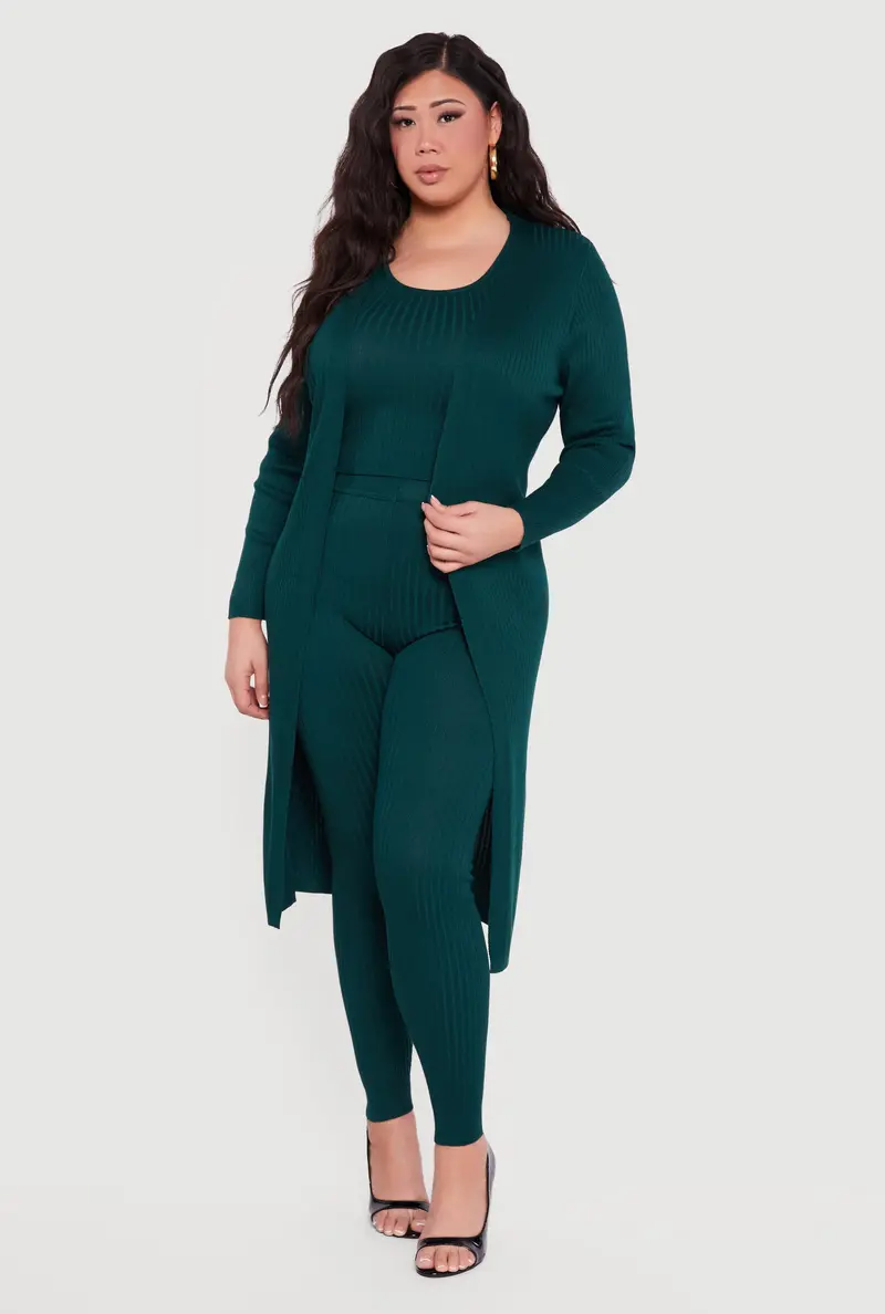 Ribbed Knit Open-Front Duster – Plus Size Length 1