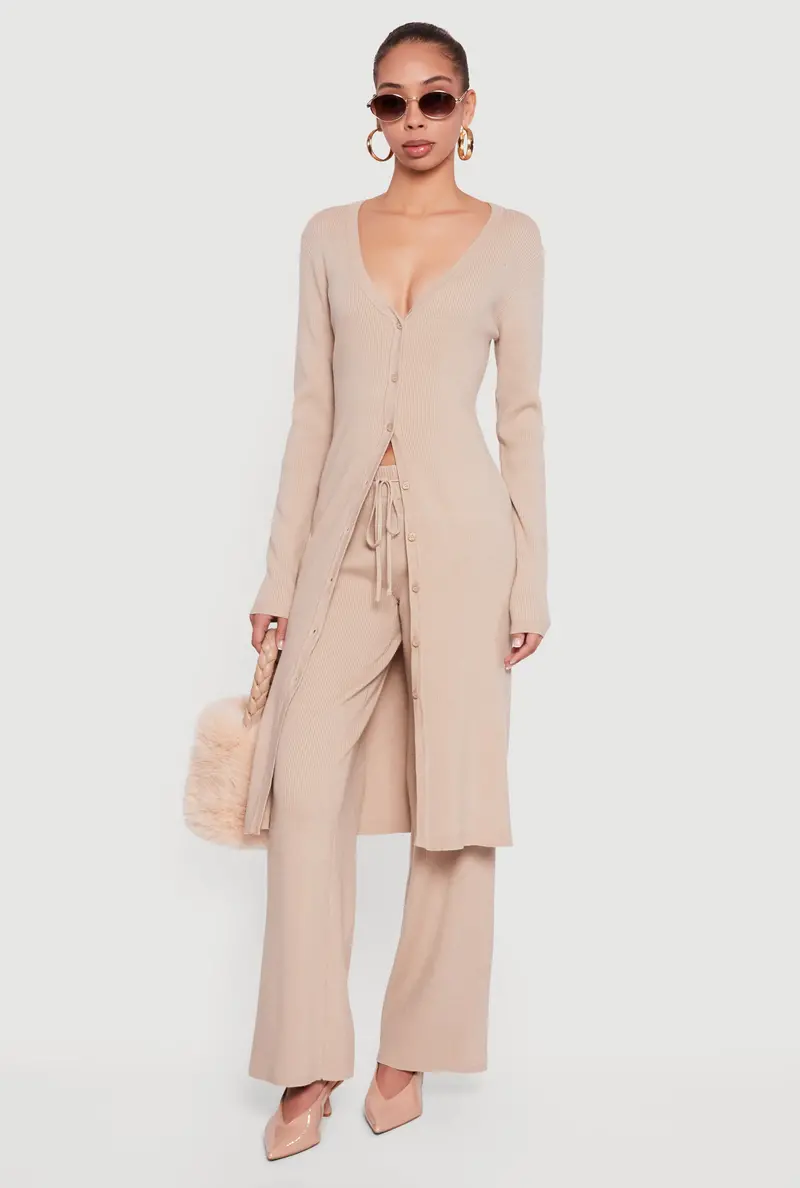 Ribbed Knit Pants With Adjustable Drawstring Waist 1