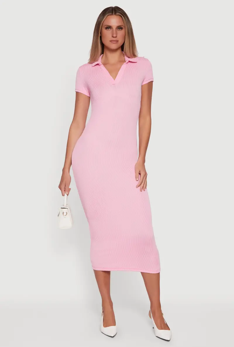 Ribbed Knit Polo Dress With Johnny Collar 1