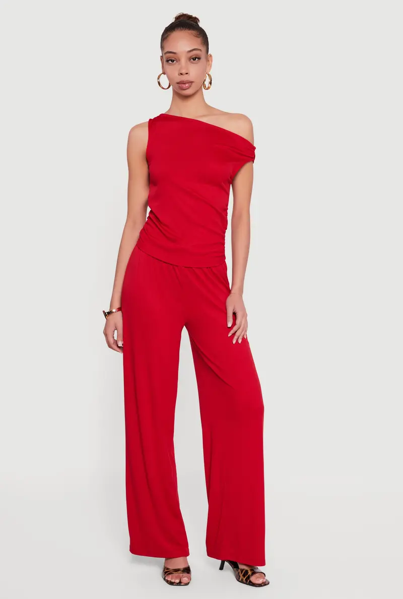 Ribbed Knit Pull-On Wide-Leg Pants 1