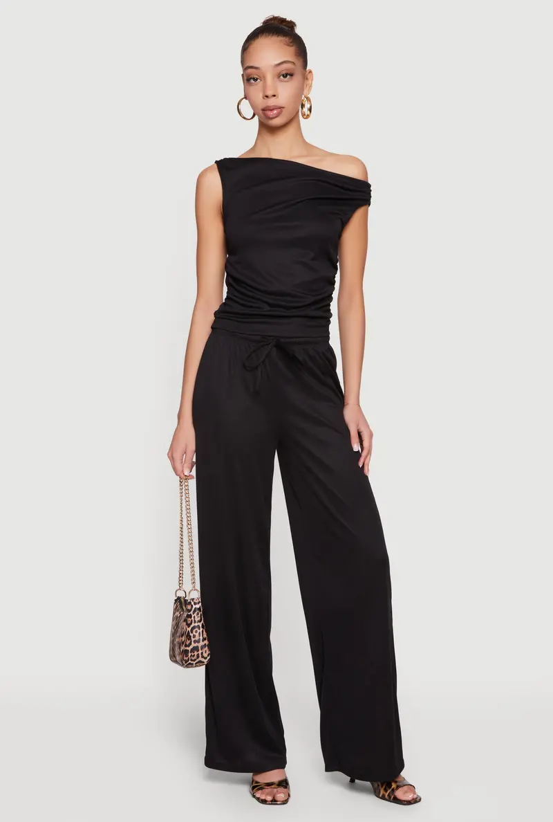 Ribbed Knit Wide-Leg Pull-On Trousers 1