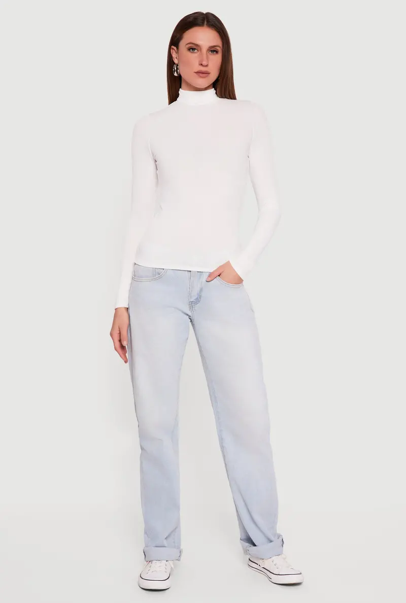 Ribbed Turtleneck Long Sleeve Top 1