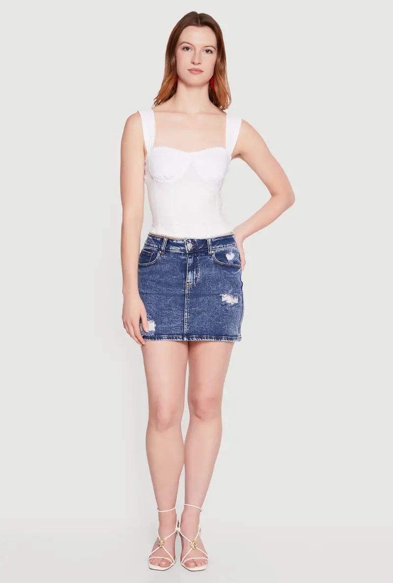 Ripped Denim Mini Skirt – Trendy Distressed Finish & Slim Fit 1